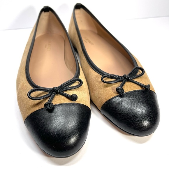 LK BENNETT Kara Sand Suede Black Leather Toe Cap Ballerina Pumps Size EU 42 US12 - Picture 3 of 10
